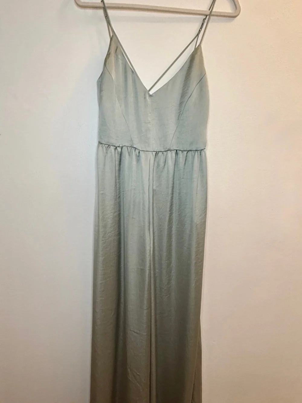 NWT Zara Pale Mint Satin V-Neck Spaghetti Strap Maxi Dress - Picture 5 of 6